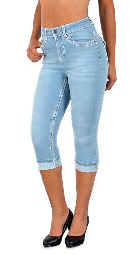 ESRA Damen Capri Hose Damen High Waist Caprihose Damen Dicke Naht Kurze Jeans Hose hoher Bund bis Übergröße J563 von ESRA