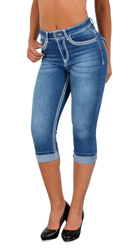 ESRA Damen Capri Hose Damen High Waist Caprihose Damen Dicke Naht Kurze Jeans Hose hoher Bund bis Übergröße J563 von ESRA