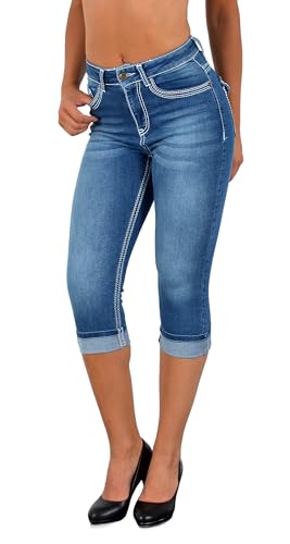 ESRA Damen Capri Hose Damen High Waist Caprihose Damen Dicke Naht Kurze Jeans Hose hoher Bund bis Übergröße J563 ESRA Damen Capri Hose Damen High Waist Caprihose Damen Dicke Naht Kurze Jeans Hose hoher Bund bis Übergröße J563 von ESRA