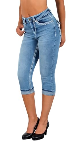 ESRA Damen Capri Hose Damen High Waist Caprihose Damen Dicke Naht Kurze Jeans Hose hoher Bund bis Übergröße J563 von ESRA