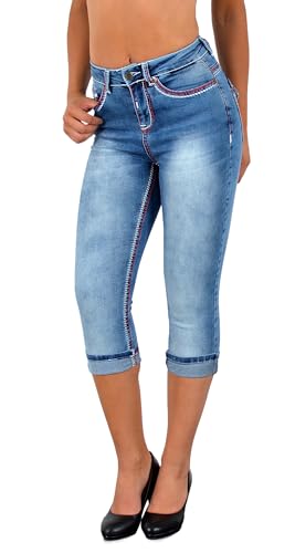 ESRA Damen Capri Hose Damen High Waist Caprihose Damen Dicke Naht Kurze Jeans Hose hoher Bund bis Übergröße J569 von ESRA