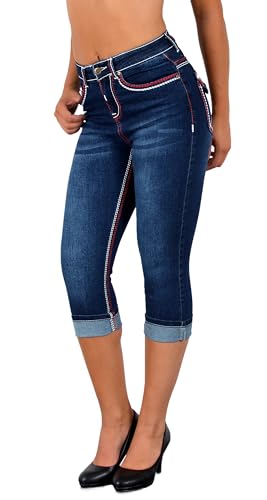 ESRA Damen Capri Hose Damen High Waist Caprihose Damen Dicke Naht Kurze Jeans Hose hoher Bund bis Übergröße J569 von ESRA