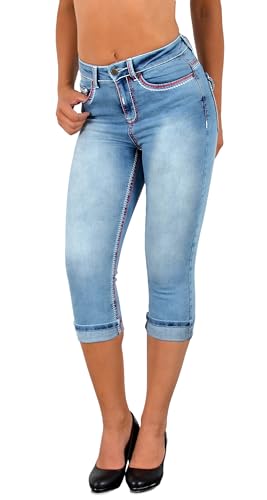 ESRA Damen Capri Hose Damen High Waist Caprihose Damen Dicke Naht Kurze Jeans Hose hoher Bund bis Übergröße J569 von ESRA