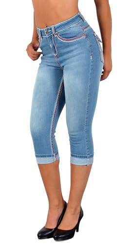 ESRA Damen Capri Hose Damen High Waist Caprihose Damen Dicke Naht Kurze Jeans Hose hoher Bund bis Übergröße J569 von ESRA