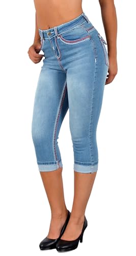 ESRA Damen Capri Hose Damen High Waist Caprihose Damen Dicke Naht Kurze Jeans Hose hoher Bund bis Übergröße J569 von ESRA