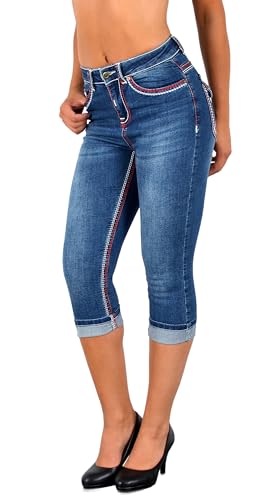 ESRA Damen Capri Hose Damen High Waist Caprihose Damen Dicke Naht Kurze Jeans Hose hoher Bund bis Übergröße J569 von ESRA