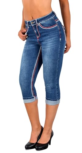 ESRA Damen Capri Hose Damen High Waist Caprihose Damen Dicke Naht Kurze Jeans Hose hoher Bund bis Übergröße J569 von ESRA
