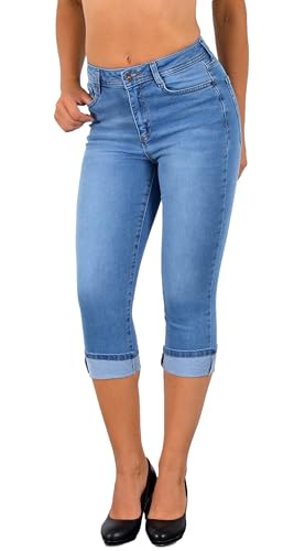 ESRA Damen Capri Hose Damen High Waist Caprihose Kurze Jeans Hose hoher Bund bis Übergröße C21 von ESRA