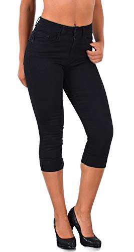 ESRA Damen Capri Jeans 3/4 Hose Sommer High Waist Jeans J740 Schwarz Einfarbig Hohe Taille 50 von ESRA
