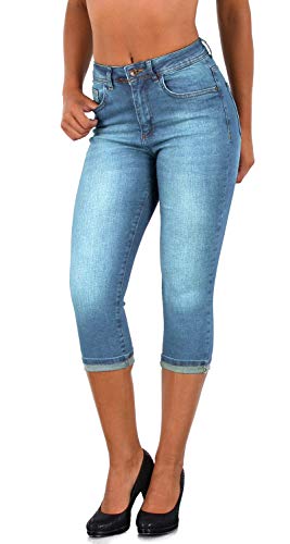 ESRA Capri Jeans Damen Sommer Damen Capri Jeans 3/4 Hose Damen Sommer Damen 3/4 Hose Sommer Kurze Jeans 3/4 Damen Caprihose High Waist Jeans Damen hoher Bund bis Übergröße J740 von ESRA