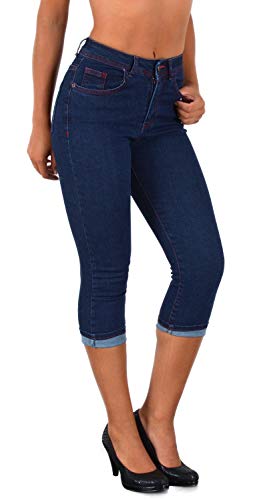 ESRA Capri Jeans Damen Sommer Damen Capri Jeans 3/4 Hose Damen Sommer Damen 3/4 Hose Sommer Kurze Jeans 3/4 Damen Caprihose High Waist Jeans Damen hoher Bund bis Übergröße J740 von ESRA