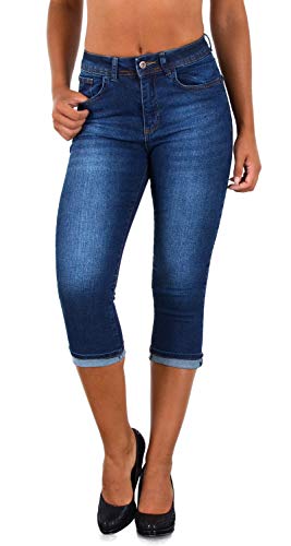 ESRA Capri Jeans Damen Sommer Damen Capri Jeans 3/4 Hose Damen Sommer Damen 3/4 Hose Sommer Kurze Jeans 3/4 Damen Caprihose High Waist Jeans Damen hoher Bund bis Übergröße J740 von ESRA