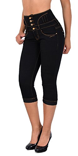 ESRA Damen Jeans High Waist Capri Hose Skinny Damen Kurze Jeans Hose Hochbund Capri bis Übergröße J350 von ESRA