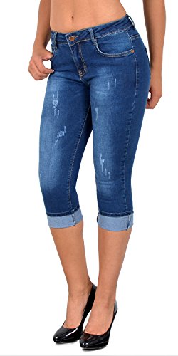 ESRA Damen Capri Jeans Hose Damen Caprihose 3/4 Kurze Jeans Hose bis Übergröße C15 von ESRA