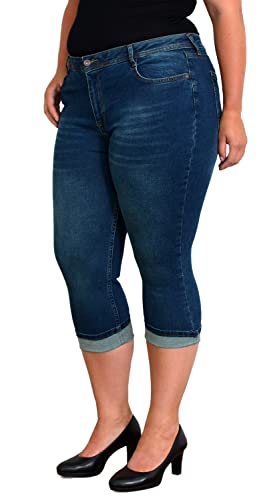 ESRA Damen Capri Jeans High Waist 3/4 Hose Übergröße Damen Kurze Jeans Hose Stretch hoher Bund bis Plussize Große Größe C740 von ESRA
