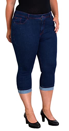 ESRA Damen Capri Jeans High Waist 3/4 Hose Übergröße Damen Kurze Jeans Hose Stretch hoher Bund bis Plussize Große Größe C740 von ESRA