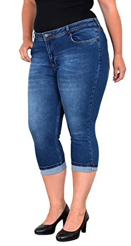 ESRA Damen Capri Jeans High Waist 3/4 Hose Übergröße Damen Kurze Jeans Hose Stretch hoher Bund bis Plussize Große Größe C740 von ESRA