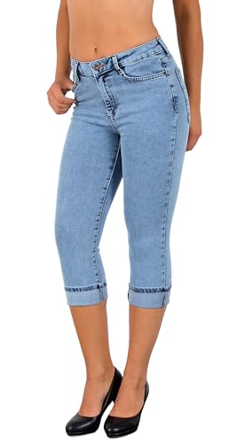 ESRA Damen Capri Jeans Hose Damen Caprihose 3/4 Kurze Jeans Hose bis Übergröße C15 von ESRA