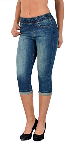 ESRA Damen Capri Jeans Hose Damen Caprihose Jeanshose mit Gummibund Caprijeans bis Übergröße J460 von ESRA