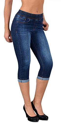 ESRA Damen Capri Jeans Hose Damen Caprihose Jeanshose mit Gummibund Caprijeans bis Übergröße J460 von ESRA