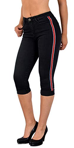 ESRA Damen Capri Jeans Hose Damen mit Seitenstreifen High-Waist Caprihose Kurze Jeans Hose mit Streifen bis Übergröße J140 von ESRA