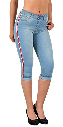 ESRA Damen Capri Jeans Hose Damen mit Seitenstreifen High-Waist Caprihose Kurze Jeans Hose mit Streifen bis Übergröße J140 von ESRA