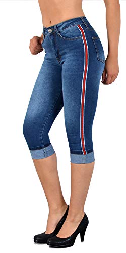 ESRA Damen Capri Jeans Hose Damen mit Seitenstreifen High-Waist Caprihose Kurze Jeans Hose mit Streifen bis Übergröße J140 ESRA Damen Capri Jeans Hose Damen mit Seitenstreifen High-Waist Caprihose Kurze Jeans Hose mit Streifen bis Übergröße J140 von ESRA