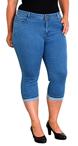 ESRA Damen Capri Jeans Hose High Waist Damen 3/4 Jeans Hose hoher Bund Stretch Übergröße Kurze Jeanshose Hoch Bund bis Plussize Große Größe C210 von ESRA