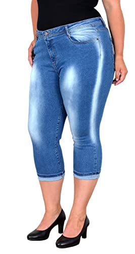 ESRA Damen Capri Jeans Hose High Waist Damen 3/4 Jeans Hose hoher Bund Stretch Übergröße Kurze Jeanshose Hoch Bund bis Plussize Große Größe C210 von ESRA