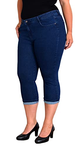 ESRA Damen Capri Jeans Hose High Waist Damen 3/4 Jeans Hose hoher Bund Stretch Übergröße Kurze Jeanshose Hoch Bund bis Plussize Große Größe C210 von ESRA