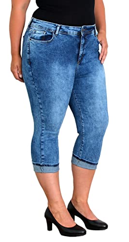 ESRA Damen Capri Jeans Hose High Waist Damen 3/4 Jeans Hose hoher Bund Stretch Übergröße Kurze Jeanshose Hoch Bund bis Plussize Große Größe C210 von ESRA