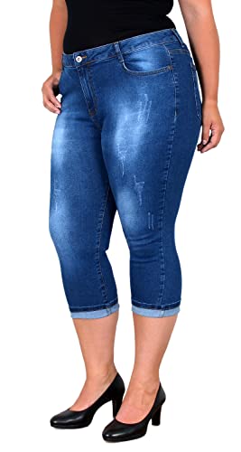 ESRA Damen Capri Jeans Hose High Waist bis Übergröße Plussize Damen 3/4 Capri Jeans-Hose Hochbund Stretch Damen Caprijeans High Rise Damen Dreiviertel Jeans Hose hoher Bund Große Größe C150 von ESRA