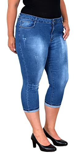 ESRA Damen Capri Jeans Hose High Waist bis Übergröße Plussize Damen 3/4 Capri Jeans-Hose Hochbund Stretch Damen Caprijeans High Rise Damen Dreiviertel Jeans Hose hoher Bund Große Größe C150 von ESRA