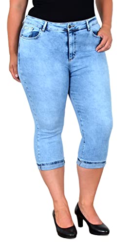 ESRA Damen Capri Jeans Hose High Waist bis Übergröße Plussize Damen 3/4 Capri Jeans-Hose Hochbund Stretch Damen Caprijeans High Rise Damen Dreiviertel Jeans Hose hoher Bund Große Größe C150 von ESRA