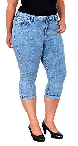 ESRA Damen Capri Jeans Hose High Waist bis Übergröße Plussize Damen 3/4 Capri Jeans-Hose Hochbund Stretch Damen Caprijeans High Rise Damen Dreiviertel Jeans Hose hoher Bund Große Größe C150 von ESRA