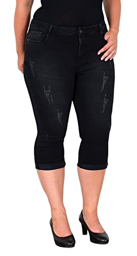 ESRA Damen Capri Jeans Hose High Waist bis Übergröße Plussize Damen 3/4 Capri Jeans-Hose Hochbund Stretch Damen Caprijeans High Rise Damen Dreiviertel Jeans Hose hoher Bund Große Größe C150 von ESRA