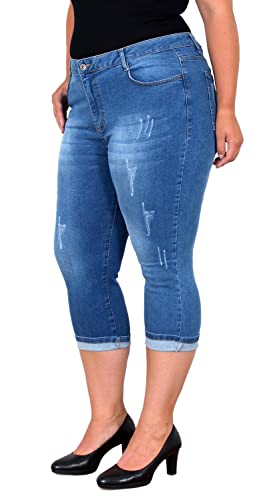 ESRA Damen Capri Jeans Hose High Waist bis Übergröße Plussize Damen 3/4 Capri Jeans-Hose Hochbund Stretch Damen Caprijeans High Rise Damen Dreiviertel Jeans Hose hoher Bund Große Größe C150 von ESRA