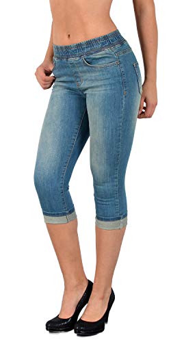 ESRA Damen Capri Jeans Hose Damen Caprihose Jeanshose mit Gummibund Caprijeans bis Übergröße J460 von ESRA