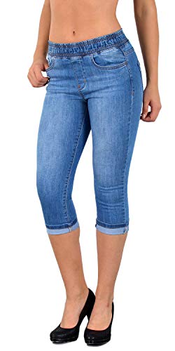 ESRA Damen Capri Jeans Hose Skinny Jeanshose mit Gummibund Caprijeans, J462, 42 von ESRA