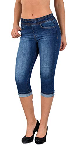 ESRA Damen Capri Jeans Hose Damen Caprihose Jeanshose mit Gummibund Caprijeans bis Übergröße J460 von ESRA