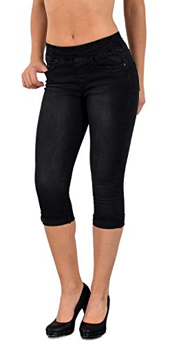 ESRA Damen Capri Jeans Hose Damen Caprihose Jeanshose mit Gummibund Caprijeans bis Übergröße J460 von ESRA