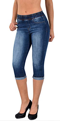 ESRA Damen Capri Jeans Hose Damen Caprihose Jeanshose mit Gummibund Caprijeans bis Übergröße J460 von ESRA