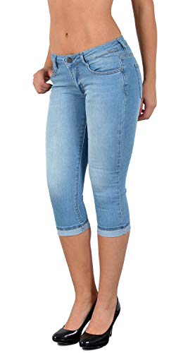 ESRA Damen Capri Jeans Hose Tiefer Bund Caprihose Blumenstickerei Kurze Jeans Hose bis Übergröße J470 von ESRA