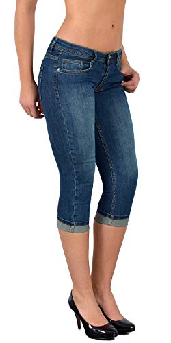 ESRA Damen Capri Jeans Hose Tiefer Bund Caprihose Damen Kurze Jeans Hose extra Tief bis Übergröße J470 von ESRA