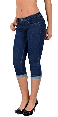 ESRA Damen Capri Jeans Hose Tiefer Bund Caprihose Blumenstickerei Kurze Jeans Hose bis Übergröße J470 von ESRA