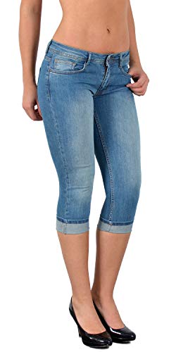 ESRA Damen Capri Jeans Hose Tiefer Bund Caprihose Blumenstickerei Kurze Jeans Hose bis Übergröße J470 von ESRA