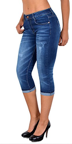 ESRA Damen Capri Jeans Hose Damen Caprihose Kurze Jeans mit Blumenstickerei 3/4 Hose bis Übergröße J374 von ESRA