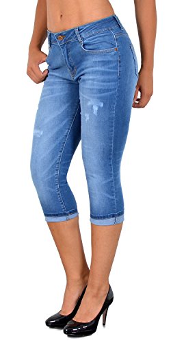 ESRA Damen Capri Jeans Hose Damen Caprihose Kurze Jeans mit Blumenstickerei 3/4 Hose bis Übergröße J374 von ESRA