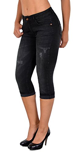 ESRA Damen Capri Jeans Hose Damen Caprihose Kurze Jeans mit Blumenstickerei 3/4 Hose bis Übergröße J374 von ESRA