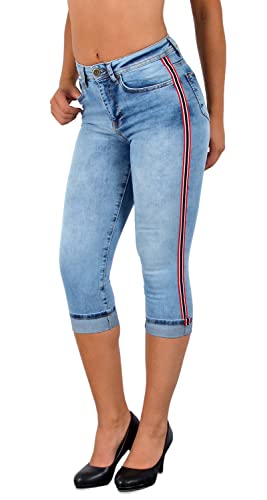 ESRA Damen Capri Jeans Hose Damen mit Seitenstreifen High-Waist Caprihose Kurze Jeans Hose mit Streifen bis Übergröße J140 von ESRA